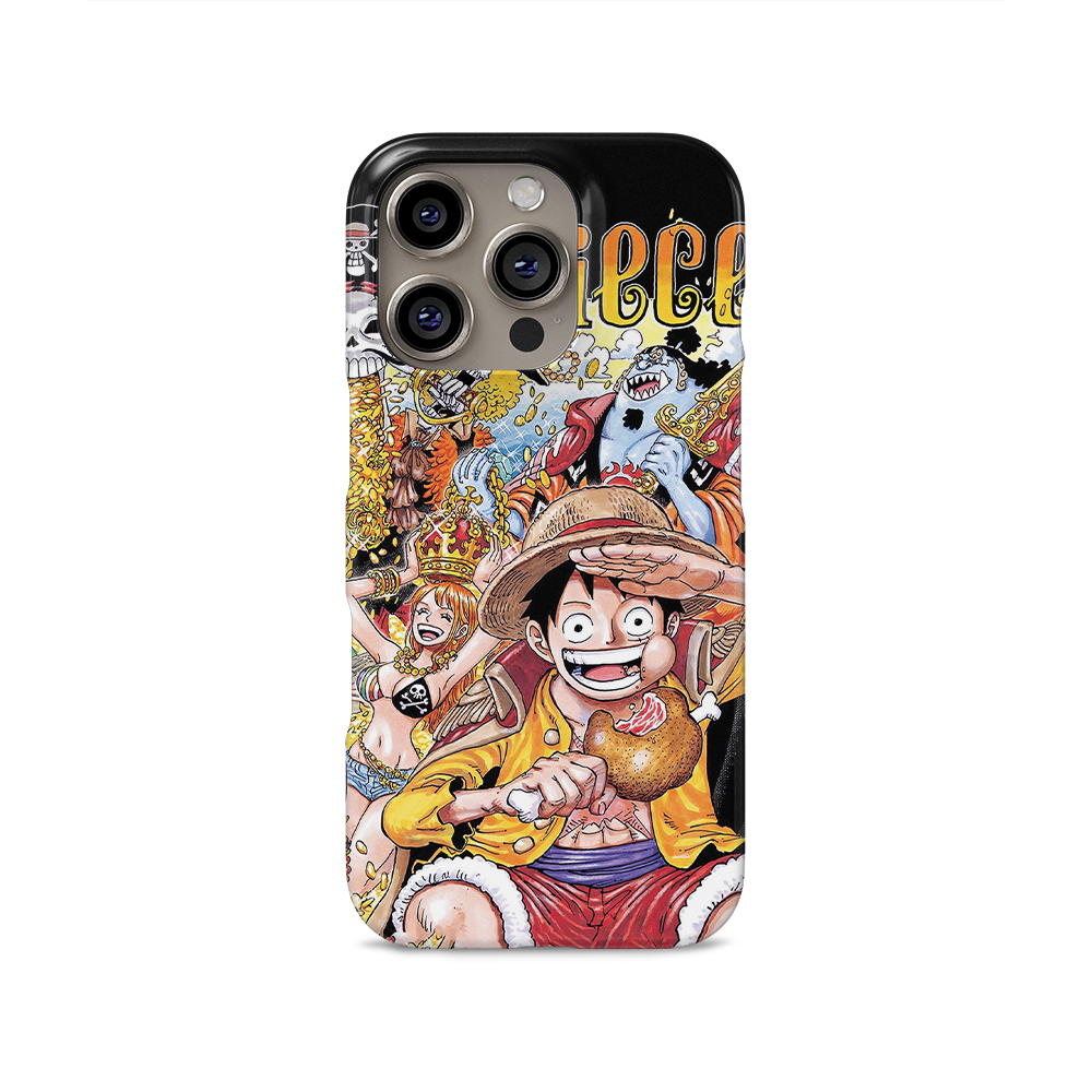 Phone case with colorful character design on a white background