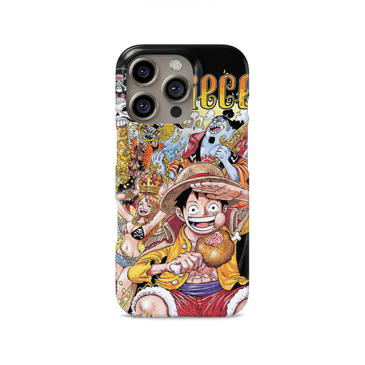 Phone case with colorful character design on a white background